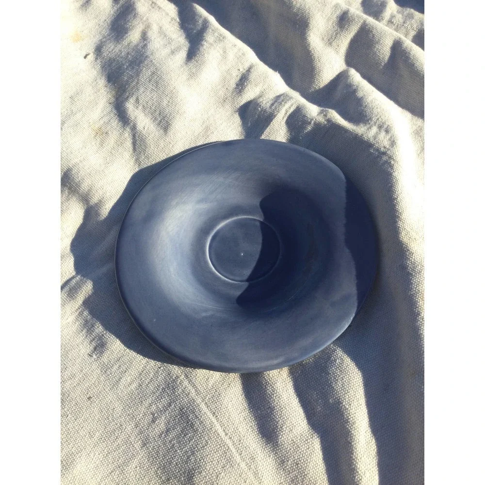 Pottery Barn saucer only 7” light blue tea cup boho ceramic pottery hand painted